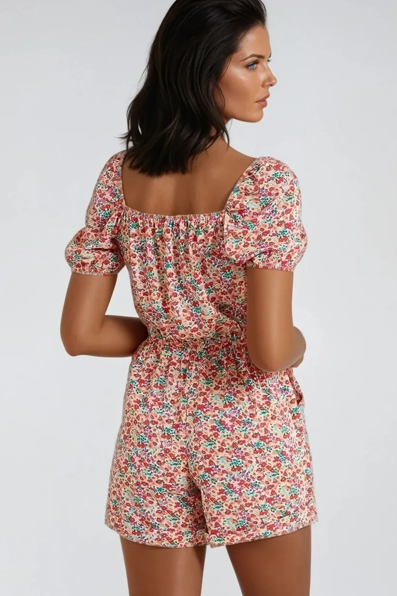 Pink Floral Sweetheart Neckline Playsuit by Aftershock London