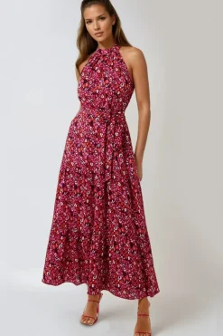 Pink Halterneck Maxi Dress by Aftershock London