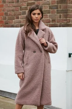 Pink Longline Fur Teddy Coat by Double Second