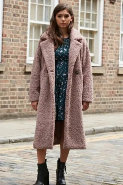 Pink Longline Fur Teddy Coat by Double Second