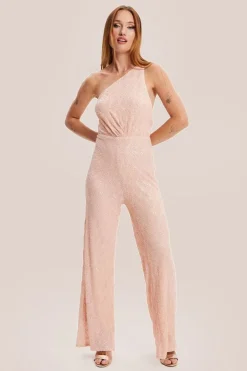 Pink Sequin Jersey One Shoulder Jumpsuit by Liquorish