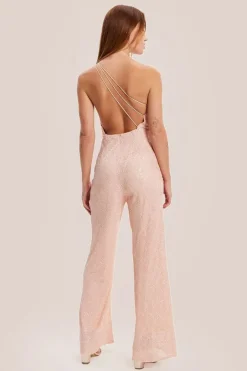 Pink Sequin Jersey One Shoulder Jumpsuit by Liquorish