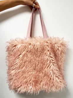 Pink Shaggy Fur Shopper Bag by SVNX