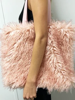 Pink Shaggy Fur Shopper Bag by SVNX
