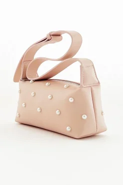 Pink Shoulder Bag With Pearl Studs by SVNX
