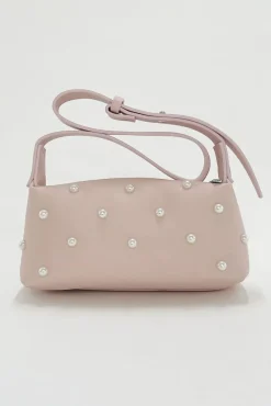 Pink Shoulder Bag With Pearl Studs by SVNX