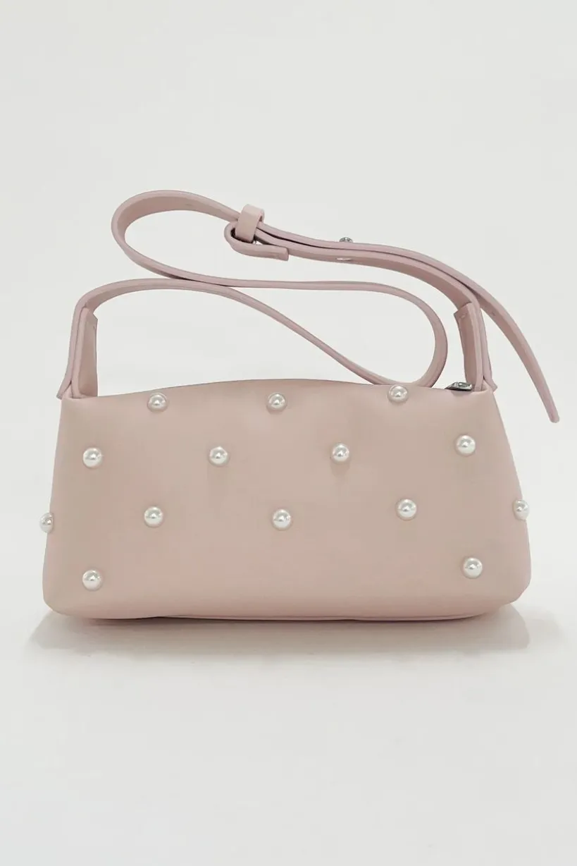 Pink Shoulder Bag With Pearl Studs by SVNX
