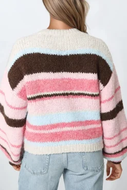 Pink Striped Knitted Jumper by Aftershock London