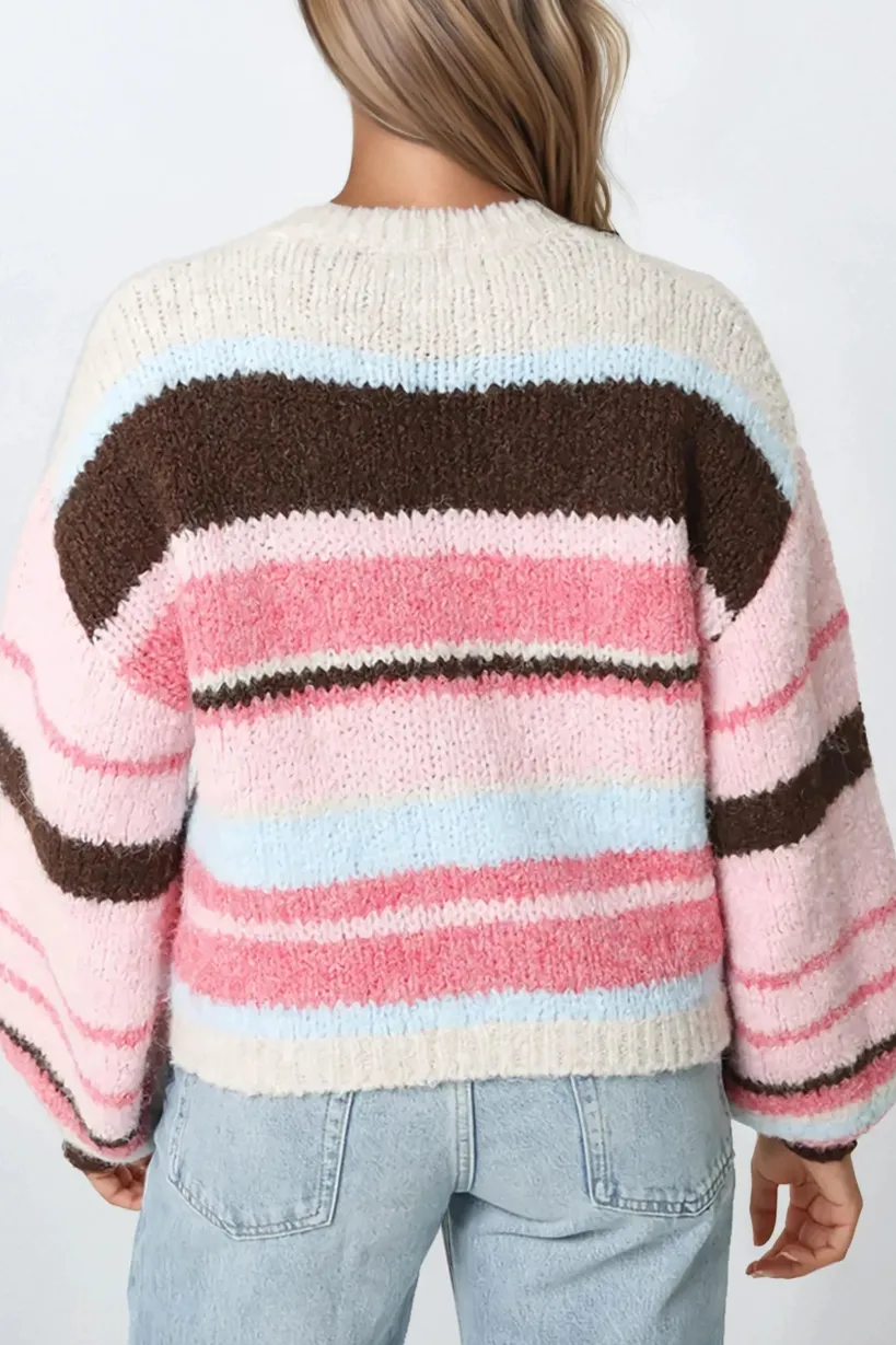Pink Striped Knitted Jumper by Aftershock London