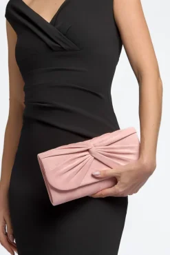 Pink Suede Clutch Bag With Knot Detail by Aftershock London