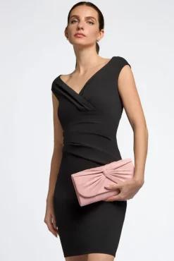 Pink Suede Clutch Bag With Knot Detail by Aftershock London