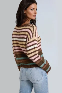 Pink Wool Blend Striped Knitted Jumper by Aftershock London