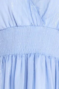 Plain Lurex Chiffon Tiered Dress - Light Blue by Goddiva