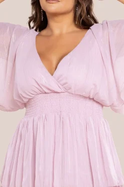 Plain Lurex Chiffon Tiered Midi Dress - Blush Pink by Goddiva Plus