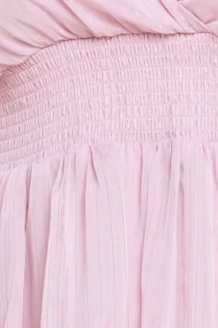 Plain Lurex Chiffon Tiered Midi Dress - Blush Pink by Goddiva Plus