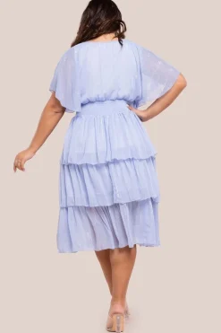 Plain Lurex Chiffon Tiered Midi Dress - Light Blue by Goddiva Plus
