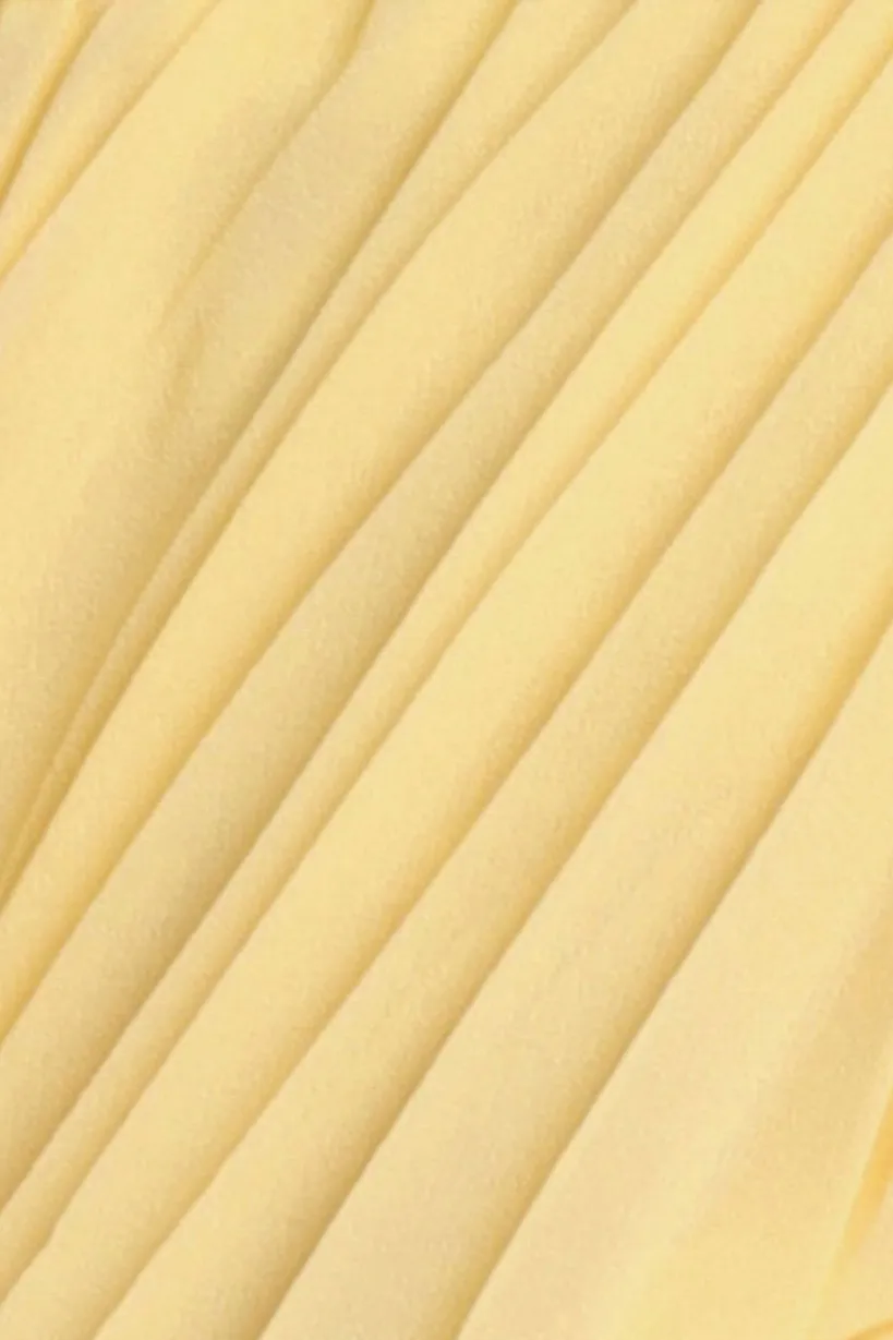 Pleated Bardot High Low Tier Chiffon Midaxi Dress - Lemon by Goddiva
