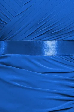 Pleated Bardot High Low Tier Chiffon Midaxi Dress - Royal Blue by Goddiva
