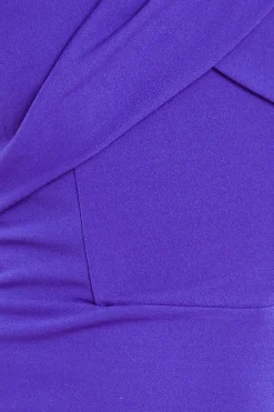 Pleated Bardot Scuba Maxi Dress - Purple by Goddiva
