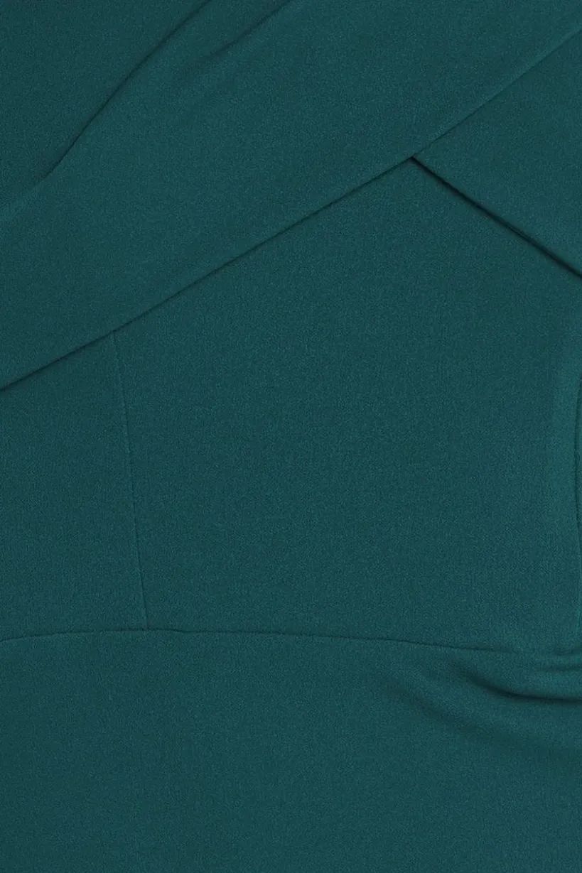 Pleated Bardot Scuba Maxi Dress - Emerald Green by Goddiva