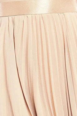 Pleated Chiffon Off Shoulder Maxi Dress - Beige by Goddiva