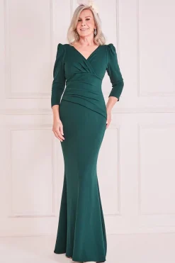 Pleated Front Wrap Scuba Maxi by Goddiva