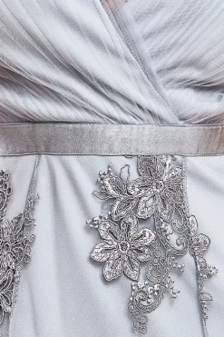 Pleated Satin Bodice High And Low Dress - Grey by Goddiva