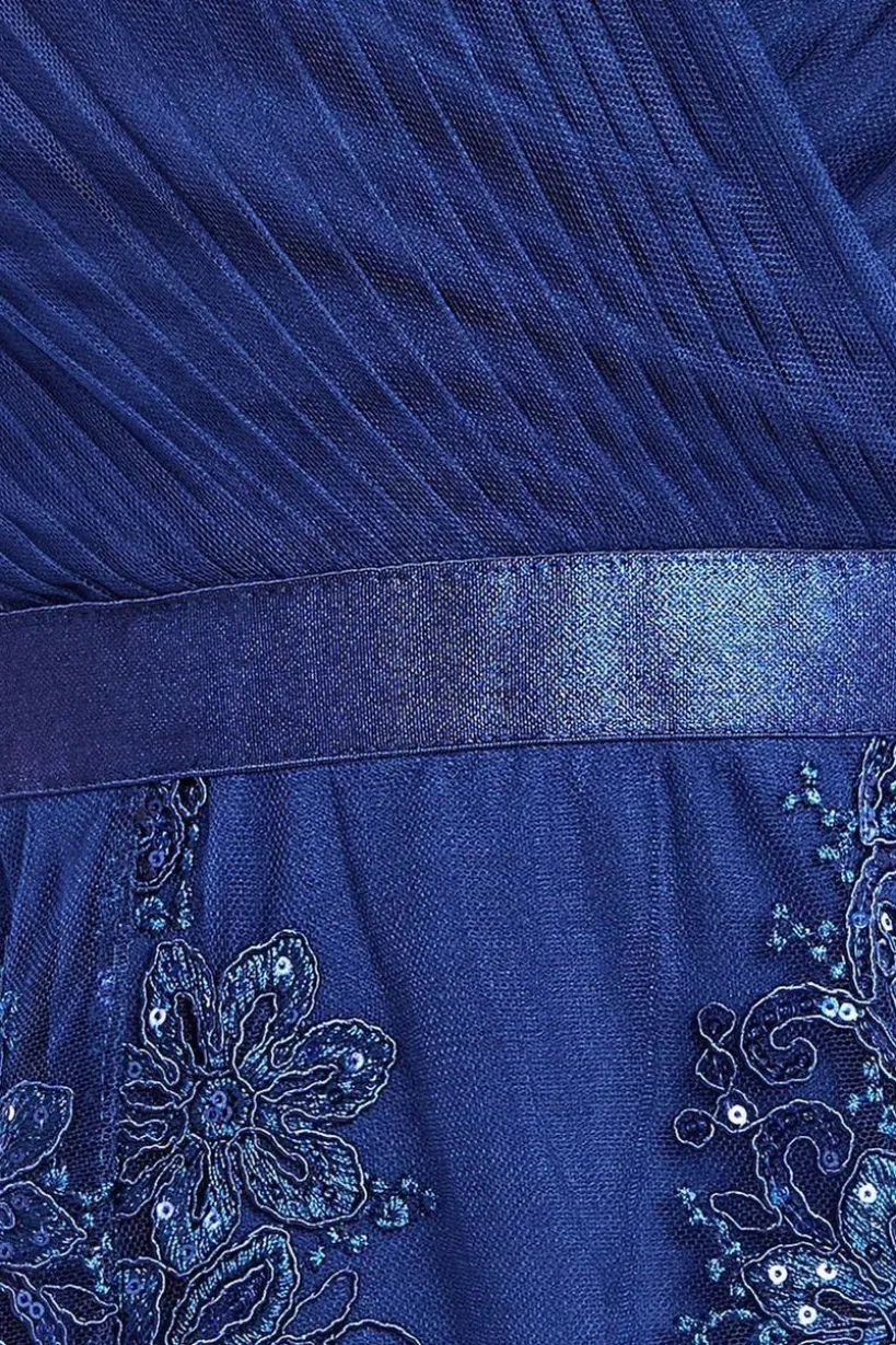 Pleated Satin Bodice High And Low Dress - Navy by Goddiva