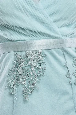 Pleated Satin Bodice High And Low Dress - Sage Green by Goddiva