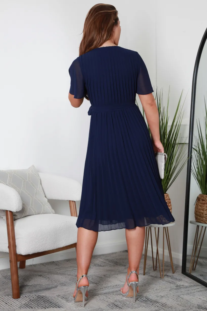 Pleated True Wrap Dress by Double Second