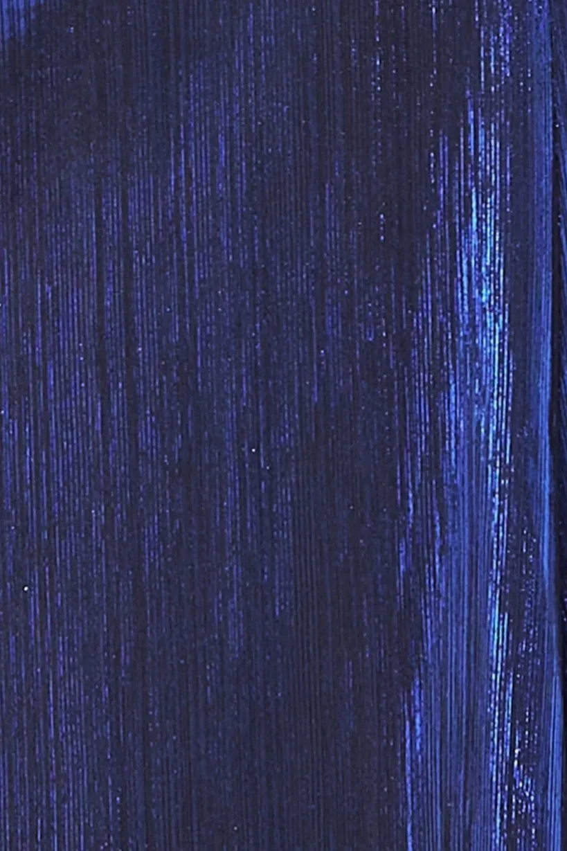 Plunge Neck Pleated Foil Maxi Dress - Royalblue by Goddiva