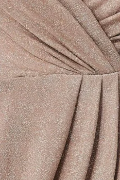 Plunge Neck Wrap Front Split Lurex Maxi Dress - Nude by Goddiva