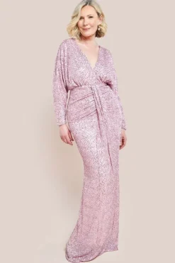 Plunge V-Neck Sequin Maxi Dress - Blush by Goddiva