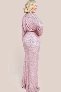 Plunge V-Neck Sequin Maxi Dress - Blush by Goddiva