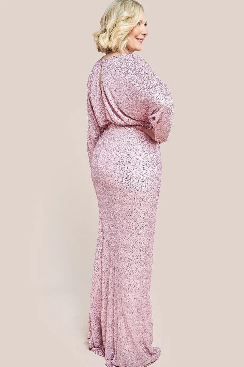 Plunge V-Neck Sequin Maxi Dress - Blush by Goddiva