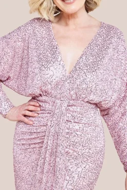 Plunge V-Neck Sequin Maxi Dress - Blush by Goddiva