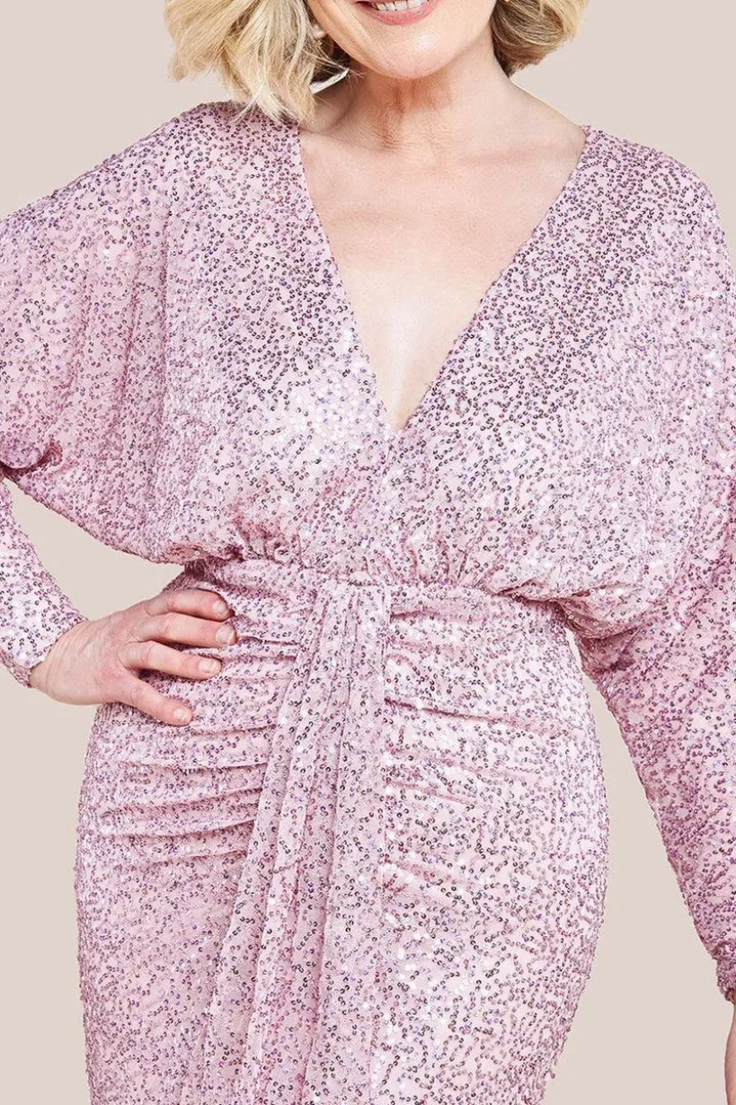 Plunge V-Neck Sequin Maxi Dress - Blush by Goddiva