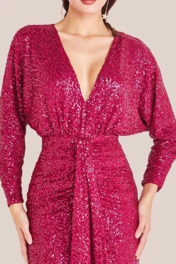 Plunge V-Neck Sequin Maxi - Burgundy by Goddiva