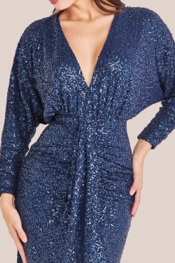 Plunge V-Neck Sequin Maxi - Navy by Goddiva