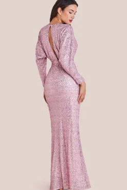 Plunge V-Neck Sequin Maxi - Blush by Goddiva