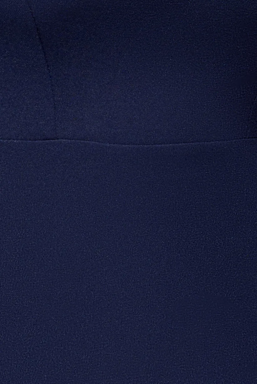 Plunging Neck Pleated Sleeves Scuba Maxi Dress - Navy Blue by Goddiva