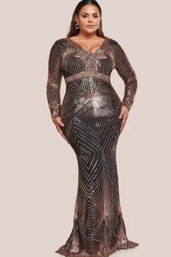 Plus Starburst Sequin Maxi Dress - Rose Gold by Goddiva Plus