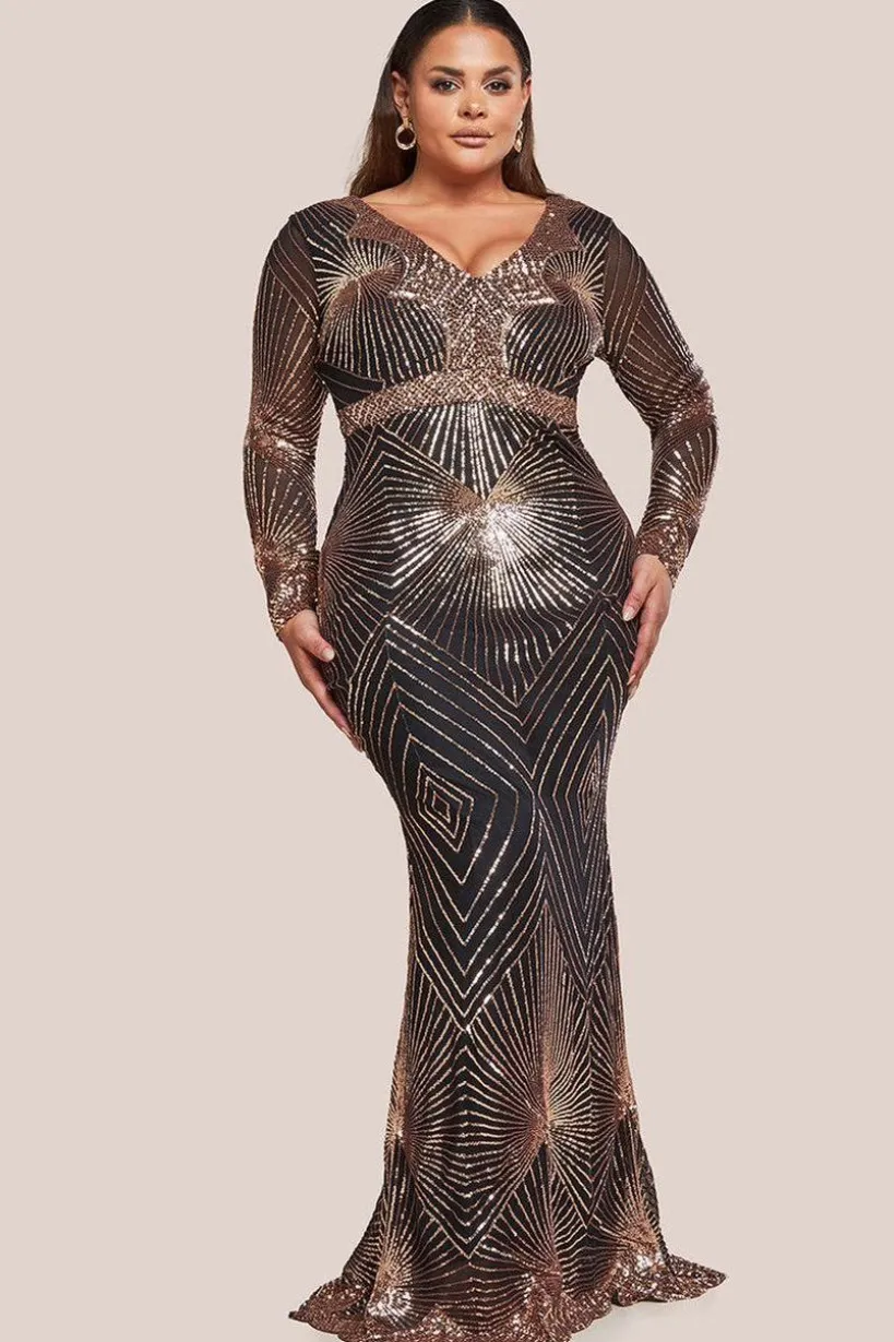 Plus Starburst Sequin Maxi Dress - Rose Gold by Goddiva Plus