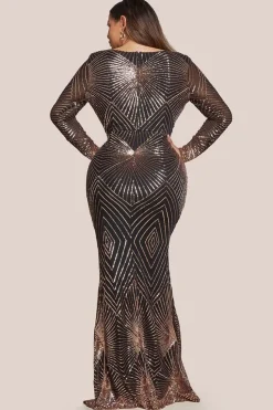 Plus Starburst Sequin Maxi Dress - Rose Gold by Goddiva Plus