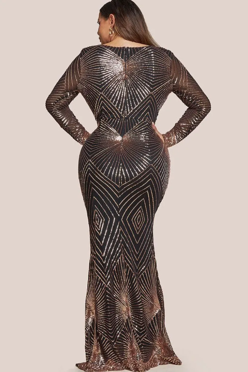 Plus Starburst Sequin Maxi Dress - Rose Gold by Goddiva Plus
