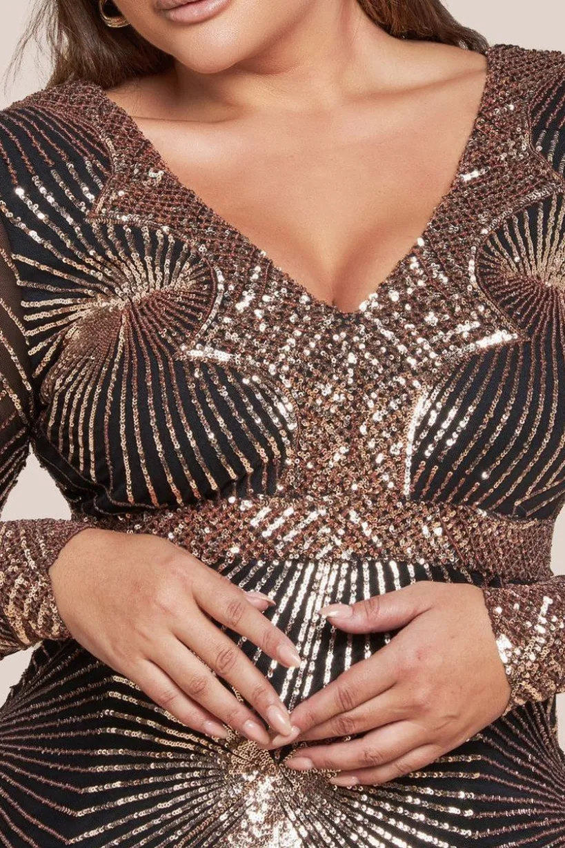 Plus Starburst Sequin Maxi Dress - Rose Gold by Goddiva Plus