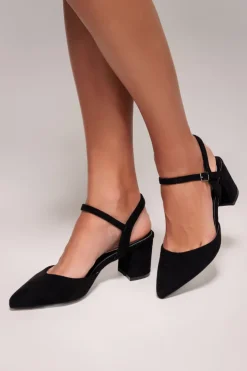 Pointed Slingback Block Heels - Black by Goddiva