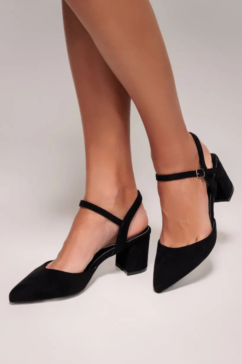Pointed Slingback Block Heels - Black by Goddiva
