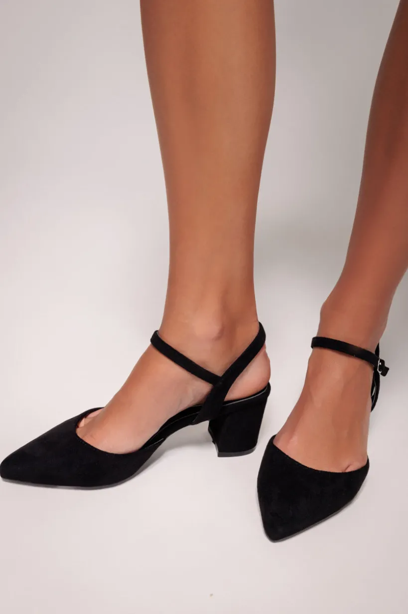 Pointed Slingback Block Heels - Black by Goddiva