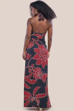 Printed Crossover Maxi Dress - Black by Goddiva